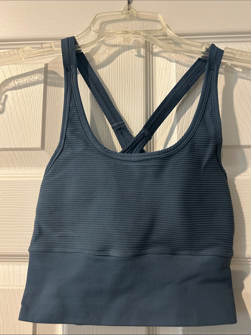 NWOT NUX Ribbed Cross-Back Sports Bralette - Slate Blue, removable padding